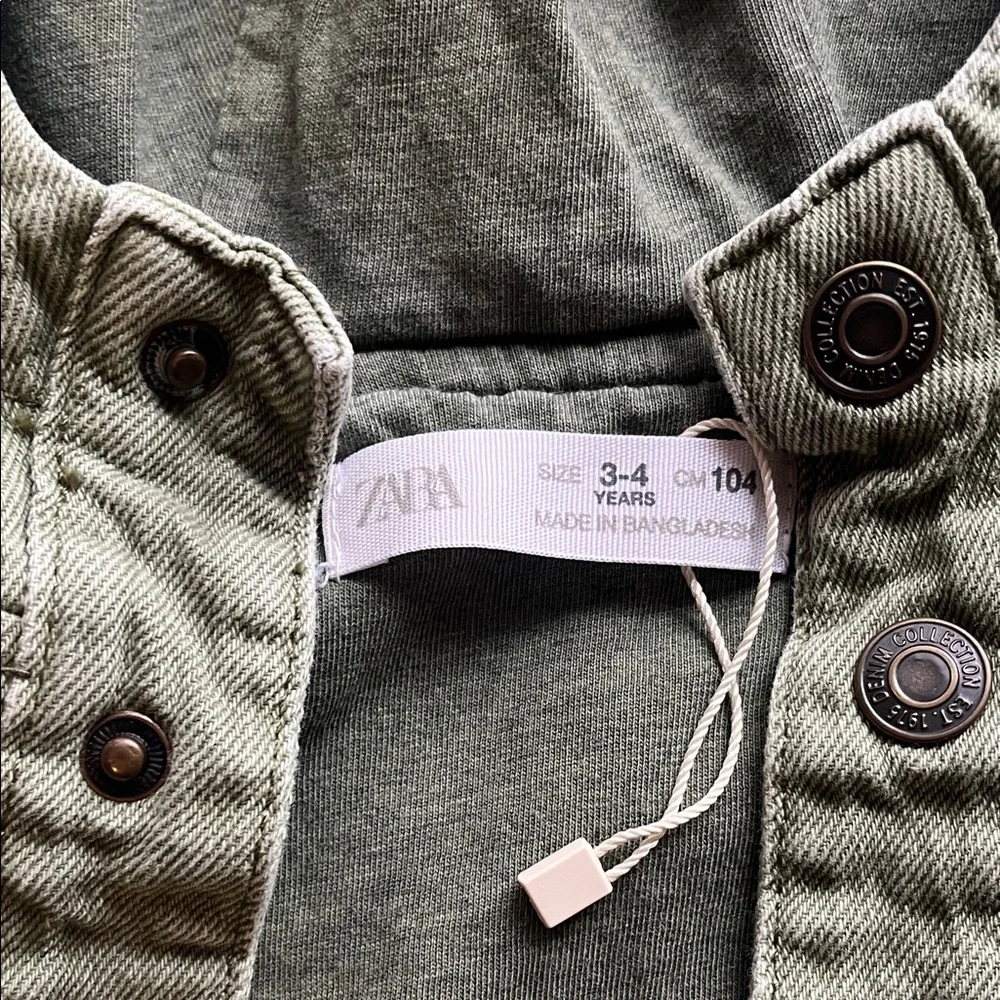 Zara Kids Olive Green Hooded Jean Jacket